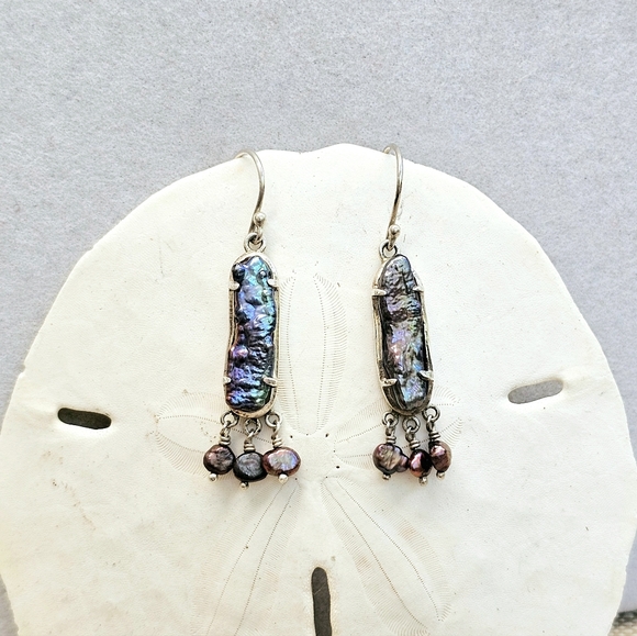 Jewelry - Peacock Stick Natural Pearls Dangle Earrings 925